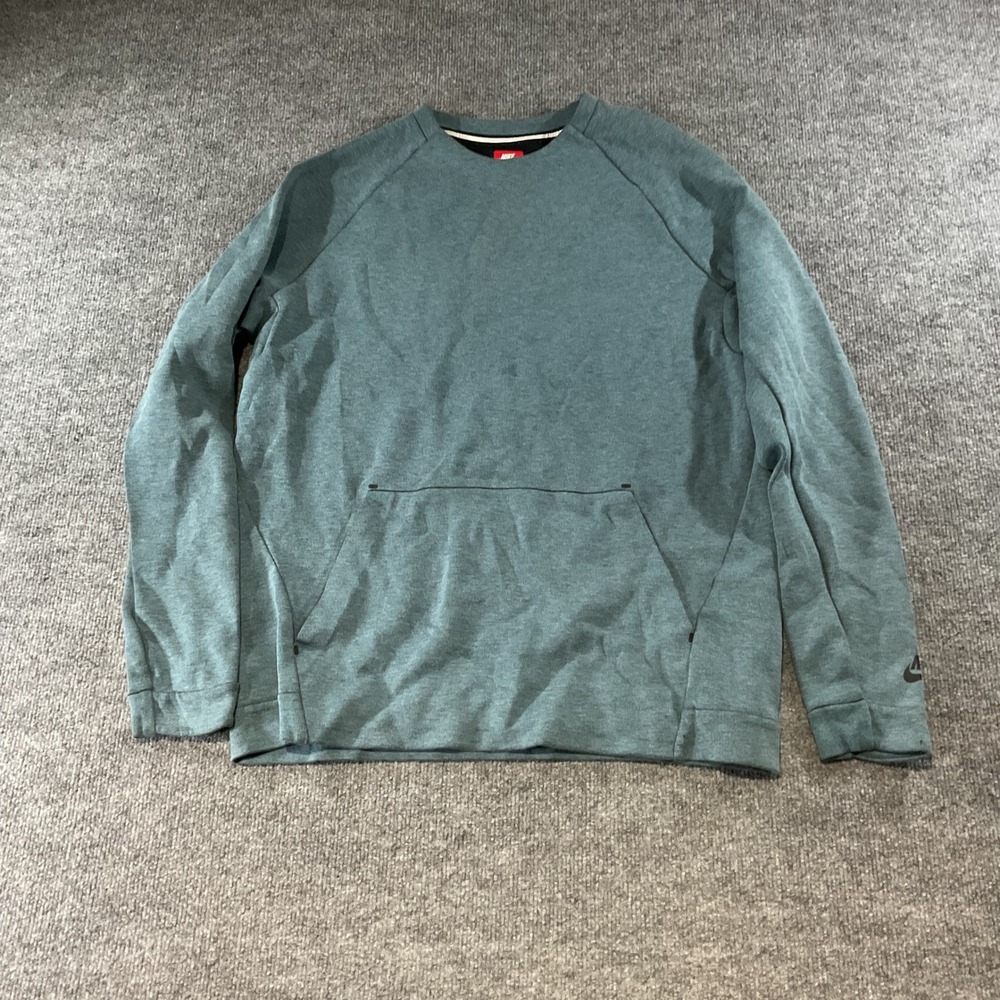 Nike Mens Tech Fleece Crewneck Sweatshirt Teal Green Heather Pullover Large